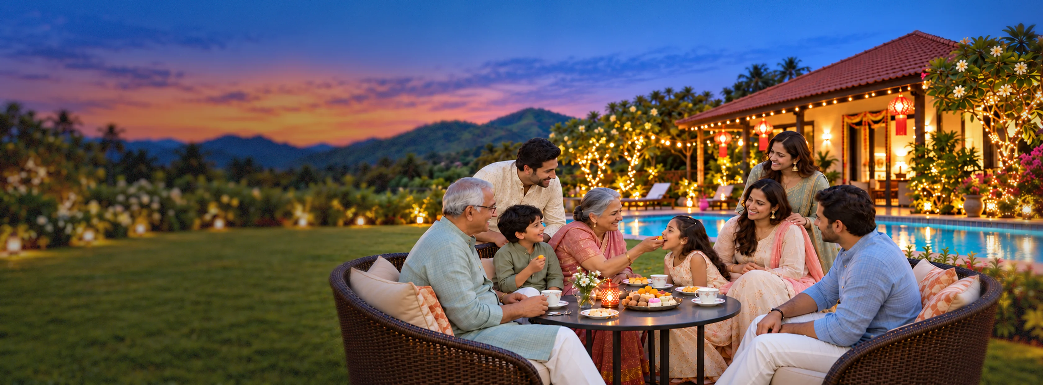Family celebrates Diwali in a private villa